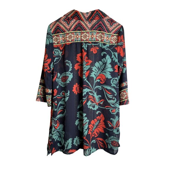 Soft Surroundings Size L Tribal Ikat Print Button Up Tunic Top Boho Sheer Kimono - Picture 7 of 7
